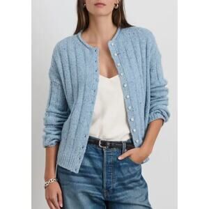 ALEX MILL WMNS MEDIUM MERINO WOOL ALPACA REESE CARDIGAN DONEGAL WINTER SKY BLUE